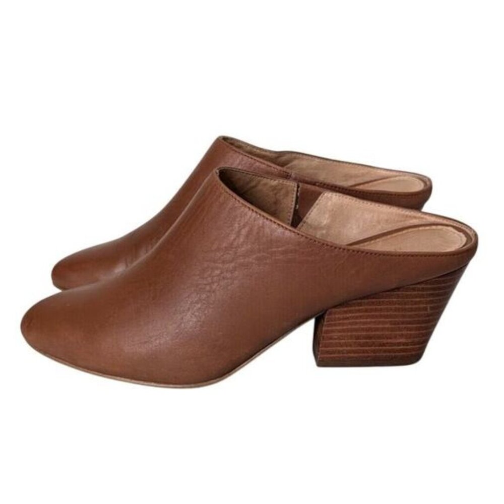 Boho Leather Block Heel Mules Women 7 Classic Preppy Minimal Capsule Casual